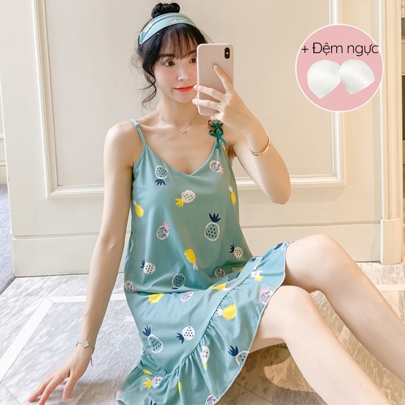 [Mã 44FASHIONSALE1 giảm 10K đơn 50K] Váy ngủ 2 dây thun mềm đầm ngủ thoáng mát dễ chịu [VN01]