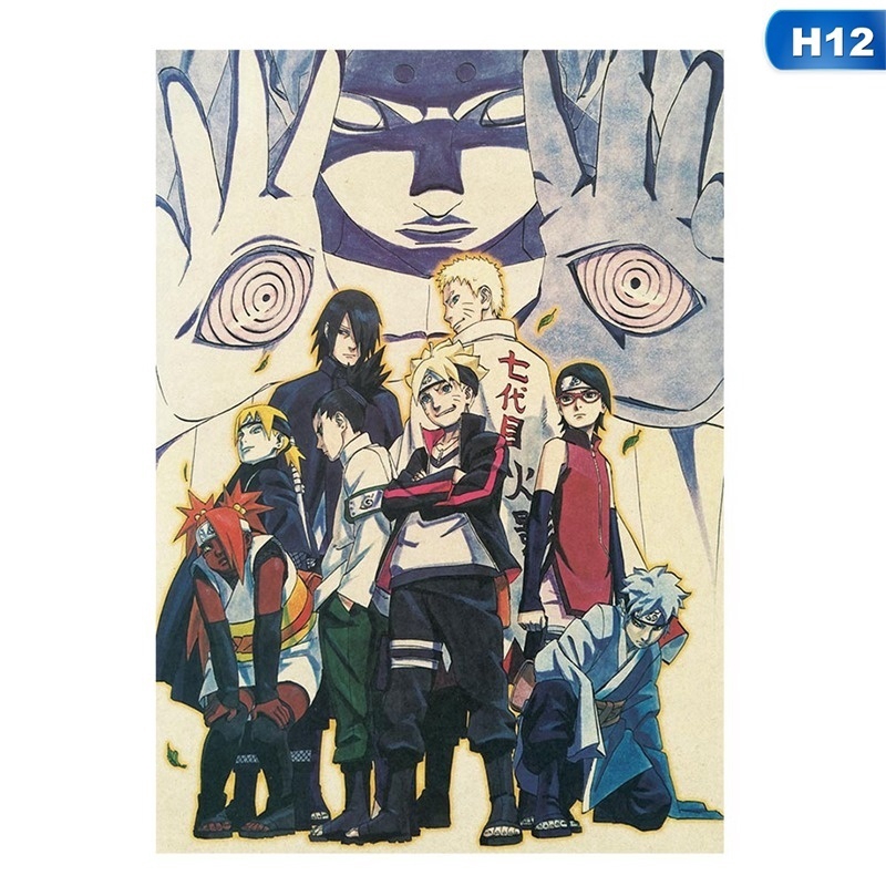 Poster giấy Kraft treo trang trí tường in hình các nhân vật trong anime Naruto