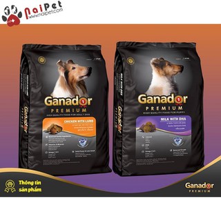 Thức Ăn Hạt Khô Cho Tất Cả Các Giống Chó Con Và Chó Lớn Sữa Và DHA Vị Gà Và Cừu Ganador 1500g