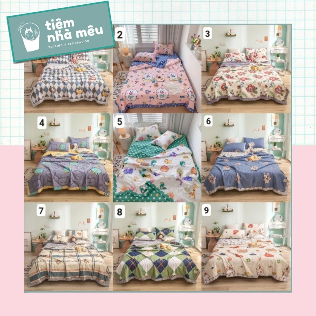 (Tặng kèm túi đựng ) Bộ Chăn Chần Ga Gối Cotton Living✨ m6/m8/2m✨Sét 4 Món Cotton 100% Hàn Hàng Loại 1 Chất Đẹp