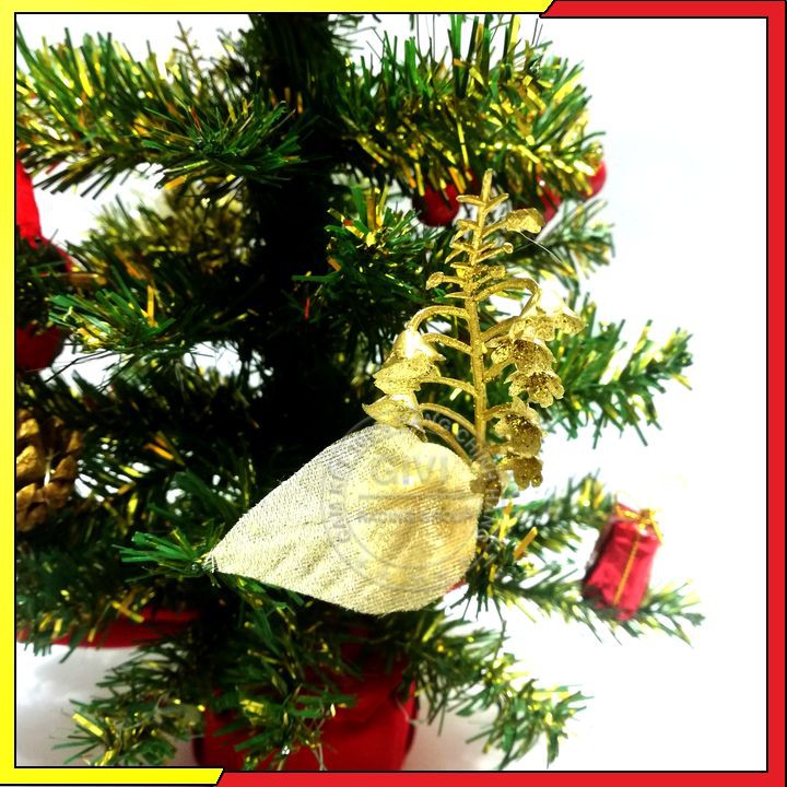 Cây Thông Noel Mini Để Bàn 40Cm Màu Xanh Vàng Trang Trí Đế Nhựa Bọc Vải Đỏ