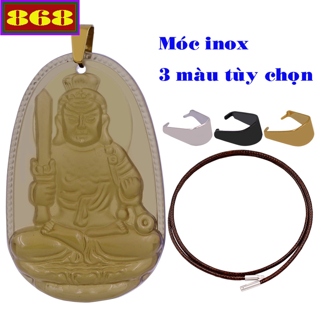 Vòng cổ mặt phật hộ mệnh tuổi Dậu - Dây cao su nâu Bất động minh vương đá obsidian VCSNOBB2 - Size phù hợp cho nam và nữ