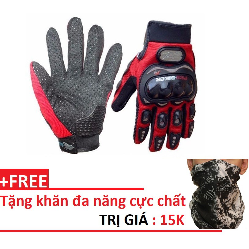 Găng tay full ngón pro biker cảm ứng điện thoại giá rẻ + tặng kèm khăn đa năng đi phượt