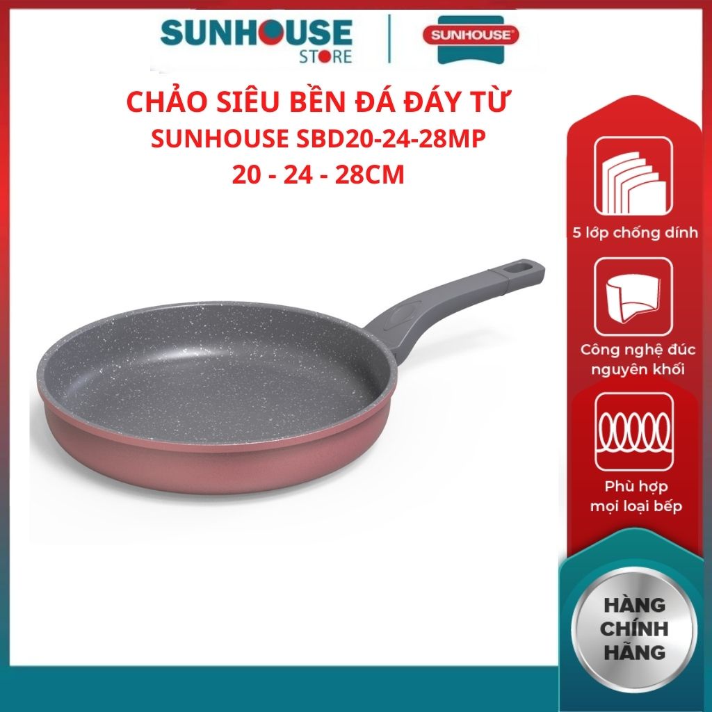 Chảo chống dính đá đáy từ SBD20/24/26/28MP Sunhouse chống dính 5 lớp siêu bền - HAPOS