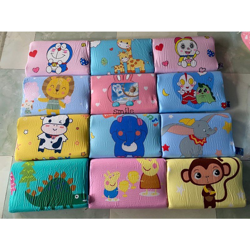 Gối cao su non cho bé [Siêu mềm, an toàn]  vỏ cotton 100%, ruột cao su non nhân tạo siêu mềm