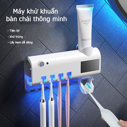 Máy tiệt trùng bàn chải đánh răng UV giá treo bàn chải kèm lấy kem đánh răng