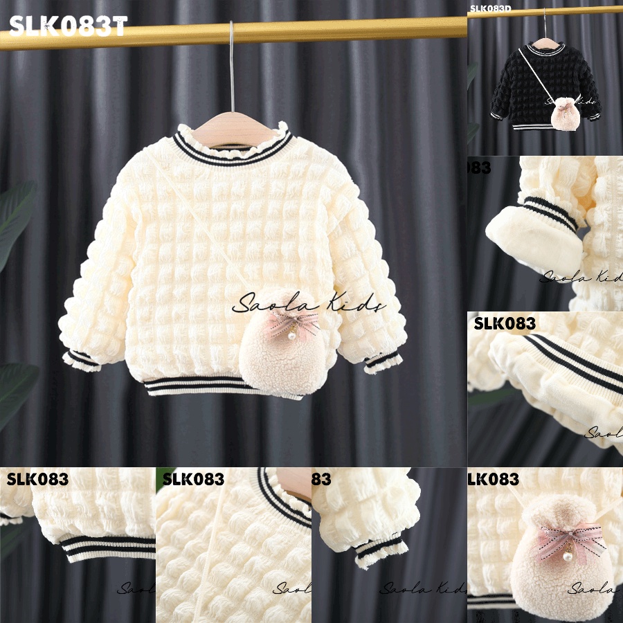Áo xốp lót nỉ kèm túi điệu đà 2 màu đen, trắng cho bé gái - SLK083