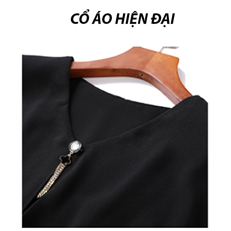 Váy trung niên cho mẹ sang trọng bigsize cao cấp dự tiệc thiết kế dáng xòe đẹp WOBE Happy Mami - L220 | BigBuy360 - bigbuy360.vn