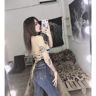 áo yếm kẻ sọc màu sắc đan dây lưng xinhh hình thật