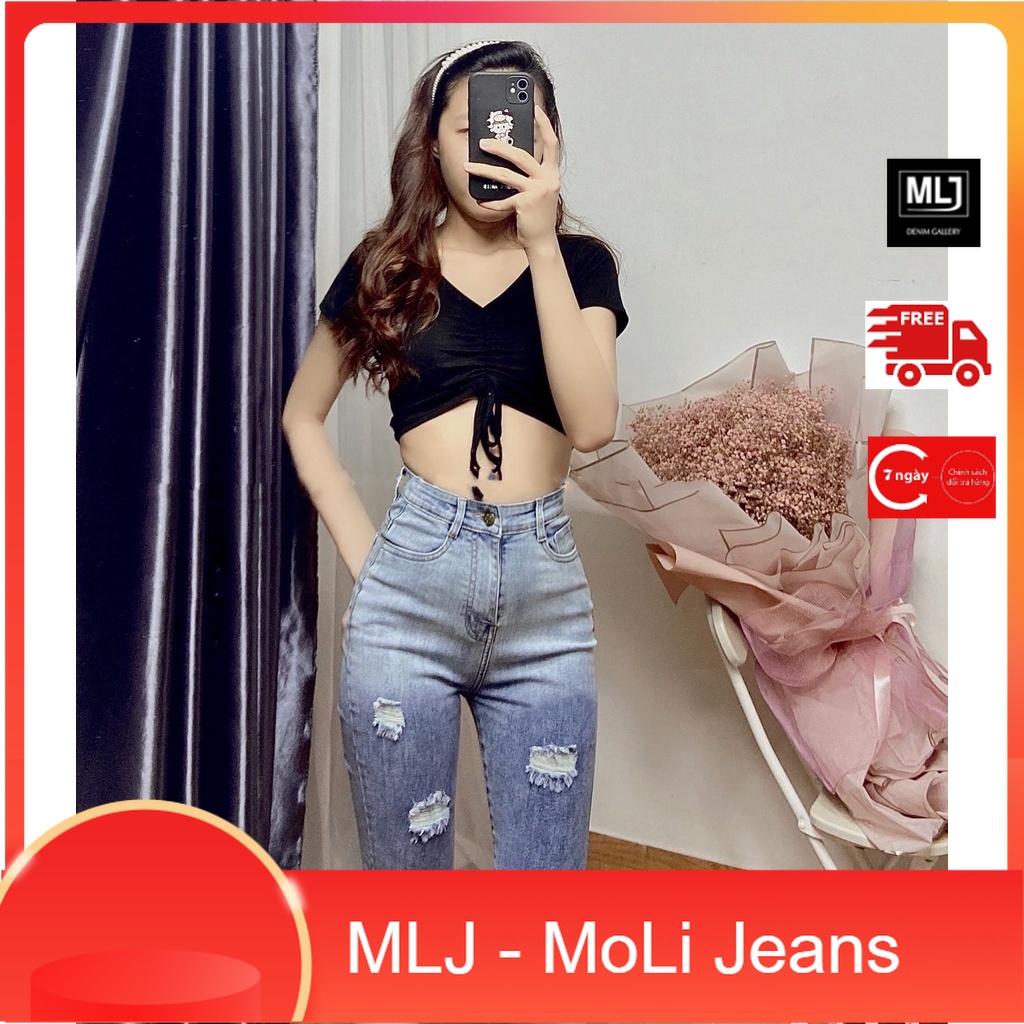 [60kg~90kg] Quần jean ngố / lửng BIG SIZE lưng cao, co dãn mạnh, kiểu Loang Rách 3 4259  MLJ