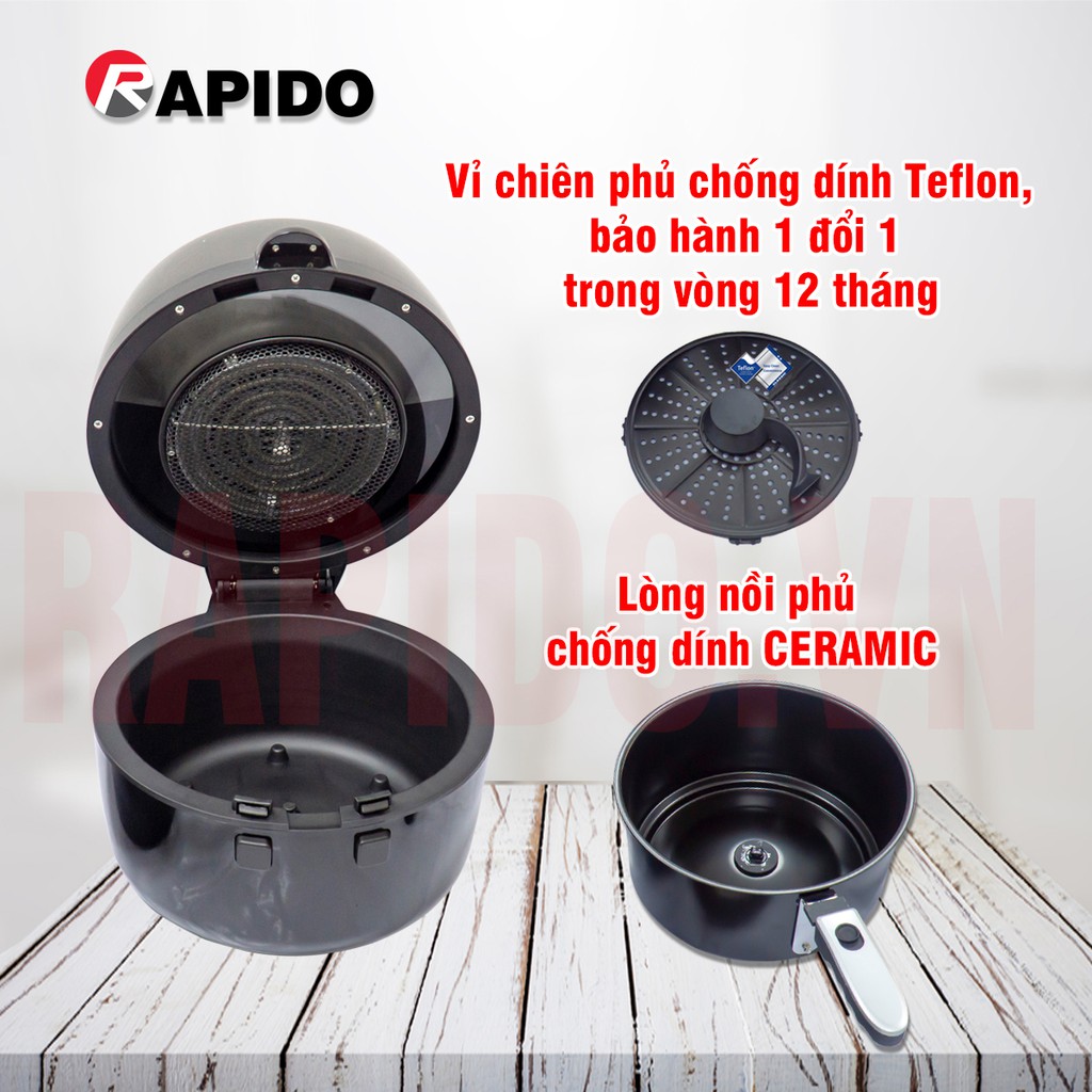 [TƯNG BỪNG KHAI TRƯƠNG GIẢM GIÁ SẬP SÀN] NỒI CHIÊN KHÔNG DẦU RAPIDO 6.5L, RAF6.5D BẢO HÀNH 1 NĂM TOÀN QUỐC'