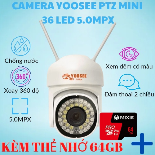 Camera wifi Yoosee ngoài trời - Camera PTZ mẫu siêu mini, 28-36 led 5.0mpx,xoay 360 độ,xem đêm có màu,bảo hành 12 tháng