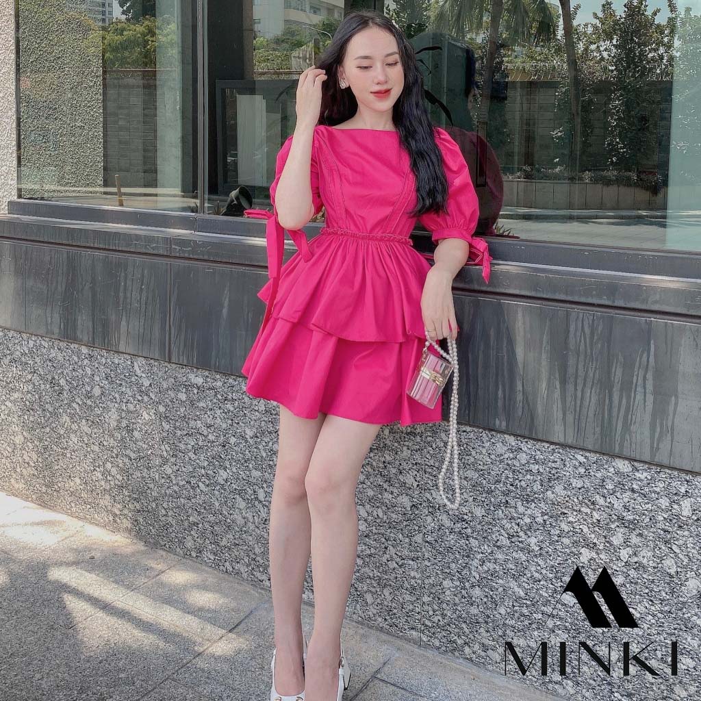 ĐẦM HỒNG BÈO TAY CỘT NƠ - CHẤT LIỆU CAO CẤP - MÀU HỒNG BÁNH BÈO THIẾT KẾ ĐẸP | BigBuy360 - bigbuy360.vn