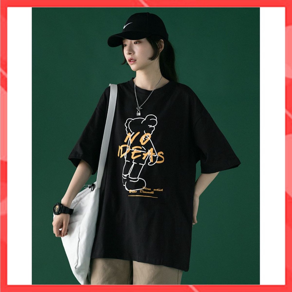 Áo thun tay lỡ Unisex Familylove - Áo phông nam nữ họa tiết Gấu NO IDEA trẻ trung chất liệu cotton 100%