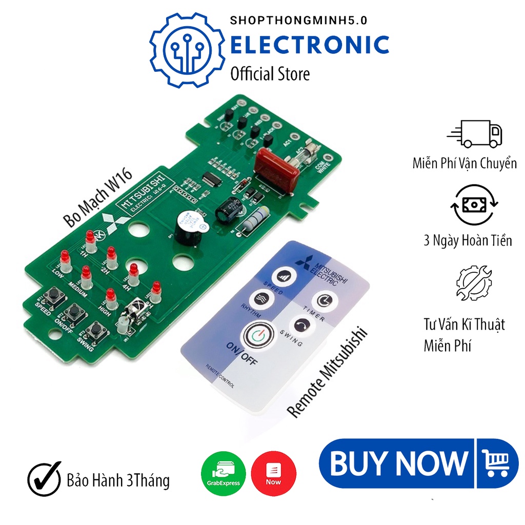 Mạch Quạt Treo Tường Mitsubishi W16 Hàn Sẵn Dây❤️W16RT Bo Quạt Từ Xa Mitsu❤️Mạch Quạt Điều Khiển Từ 