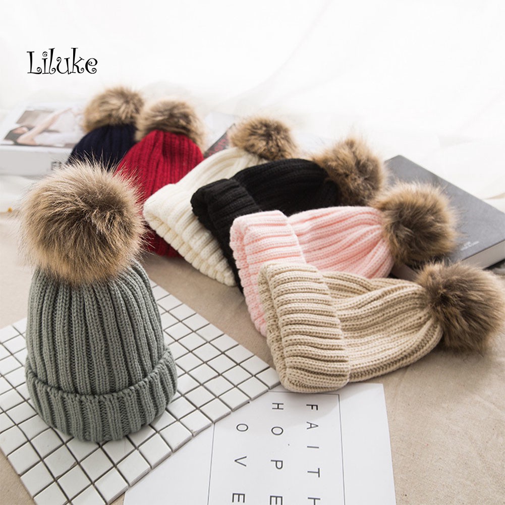 Mũ Len Beanie Dệt Kim Dày Dặn Màu Trơn Giữ Ấm Mùa Đông Cho Nữ