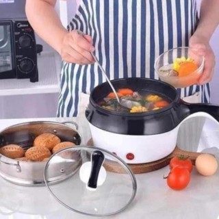 Hàng Xịn Nồi Lẩu Điện Mini Hai Tầng Đa Năng Tặng Kèm Khay Hấp Có Thể Chiên Xào