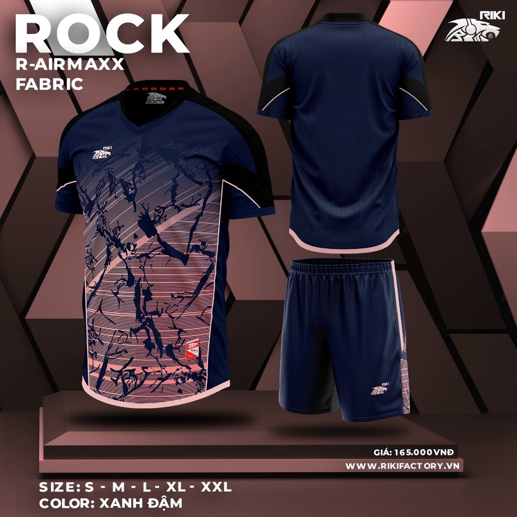 Quần áo bóng đá không logo riki rock màu xanh đen, vải mè siêu mềm mịn thấm hút mồ hôi