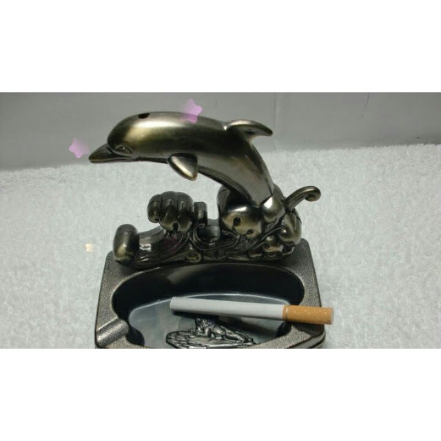 Gạt tàn thuốc lá hình cá heo, kim loại mạ đồng cao cấp