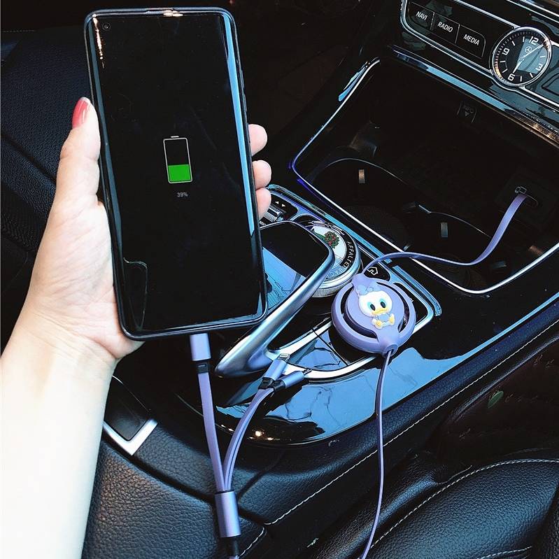 Cáp dữ liệu sạc nhanh Type C 3 trong 1 dùng trên xe hơi hình hoạt hình cho Android Huawei