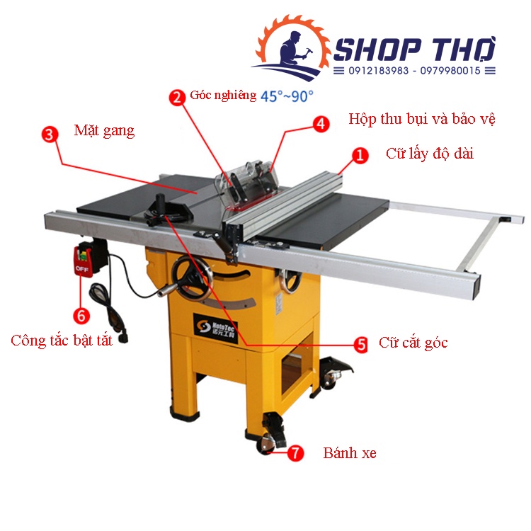 Máy cưa bàn Nototec 25102 màu vàng