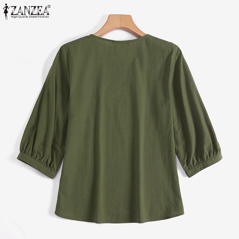 Áo kiểu ZANZEA tay lỡ 3 / 4 thêu hoa phong cách cổ điển thời trang cho nữ