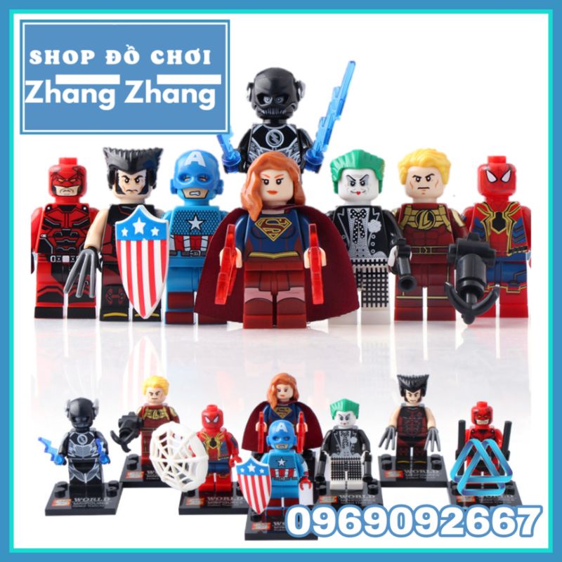 Xếp hình Marvel Spider-Man Wolverine Supergirl Captain America Human Torch Joker Zoom Daredevil Minifigures SY678