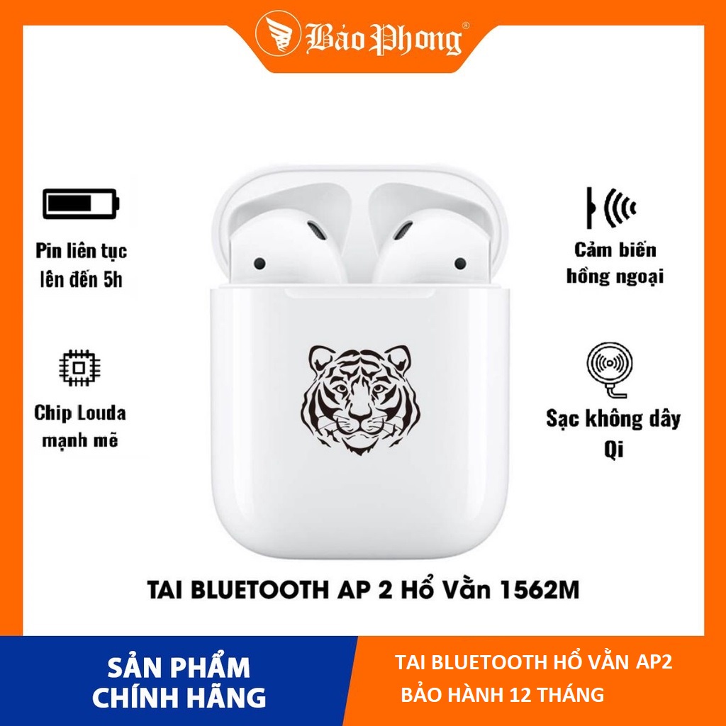Tai nghe Bluetooth 2 hổ vằn AP2 bản mới nhất chIPLouda 1562M xuyên âm định vị đổi tên Pop up Pin lâu sạc ko dây