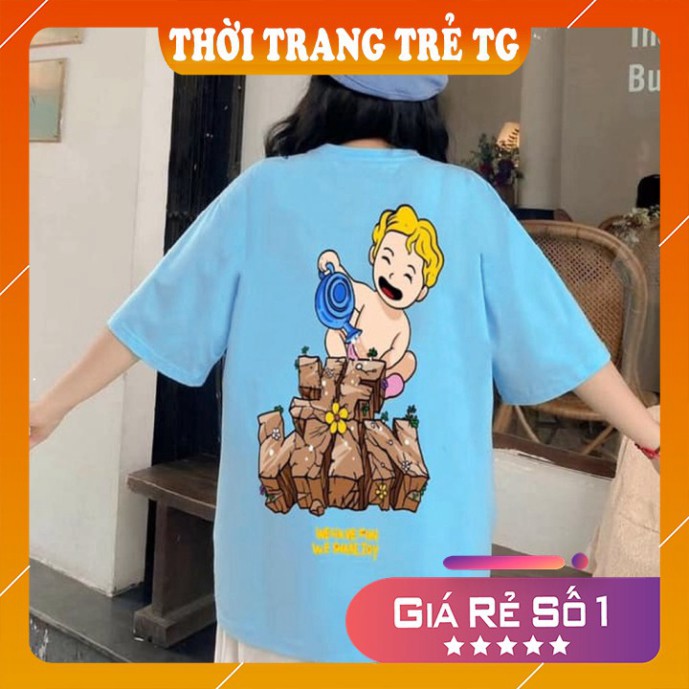 Áo thun 💕𝑭𝒓𝒆𝒆𝒔𝒉𝒊𝒑💕 Áo phông form rộng dáng Unisex L89, mặc lớp, nhóm, cặp in chữ YF WIN hình BÉ TRAI TƯỚI CÂY.