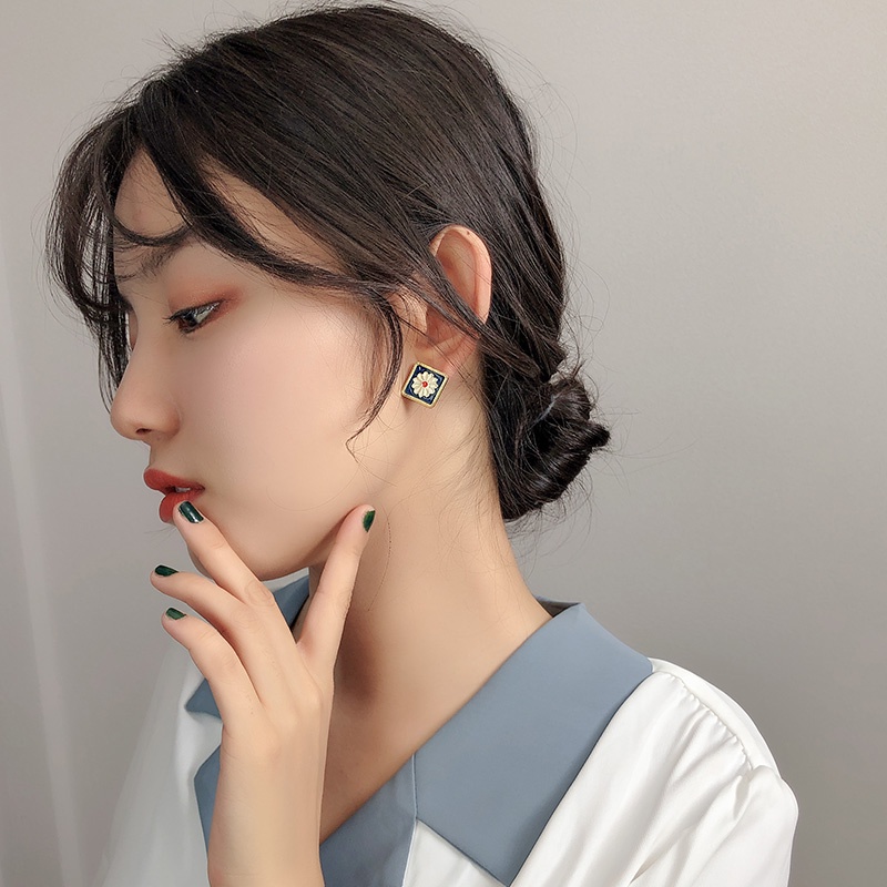 Bông Tai Mạ Bạc 925 Hình Hoa Phong Cách retro Thời Trang 2023 Dành Cho Nữ
