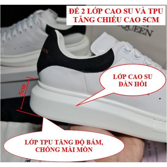 Giày mc queen nam nữ mcqueen tăng chiều cao alexander mcqueen trắng gót đen nhung cao cấp