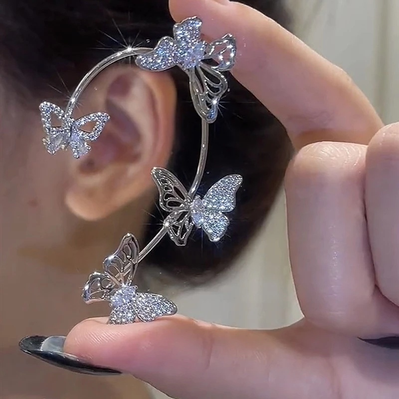 Khuyên Vành Tai Mạ Vàng/Bạc Hình Bướm Đính Đá Zircon Thời Trang Cho Nữ