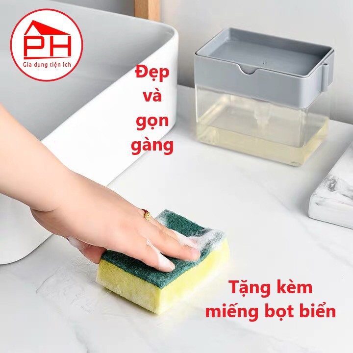 (Bán sỉ) Hộp đựng nước rửa chén 380ml , ấn lấy nước rửa bát thông minh (Tặng kèm miếng bọt biển) - Gia dụng Phước Hòa