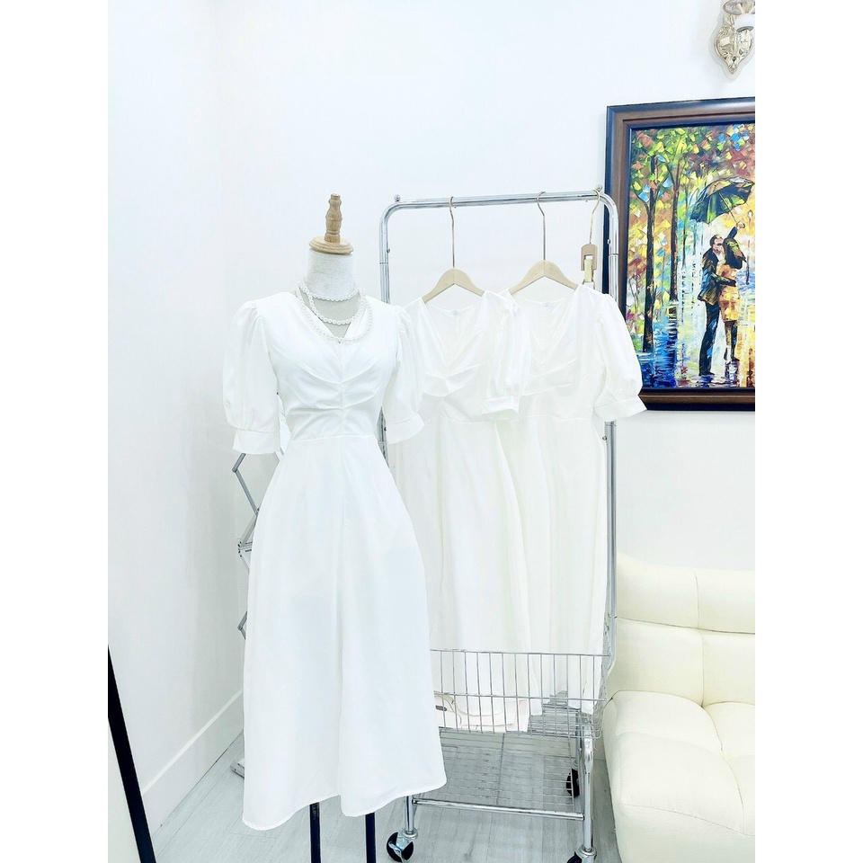 Váy nữ thiết kế dự tiệc, đầm nữ tay bồng xinh xắn