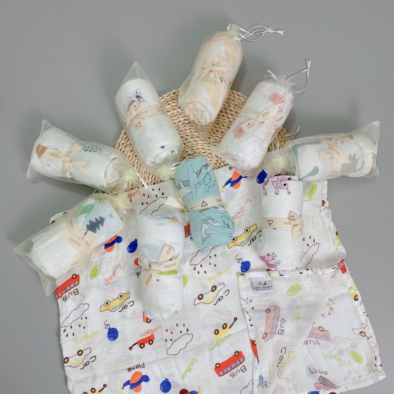 Khăn aden sợi tre siêu mềm min mẫu túi lưới cho bé trai bé gái