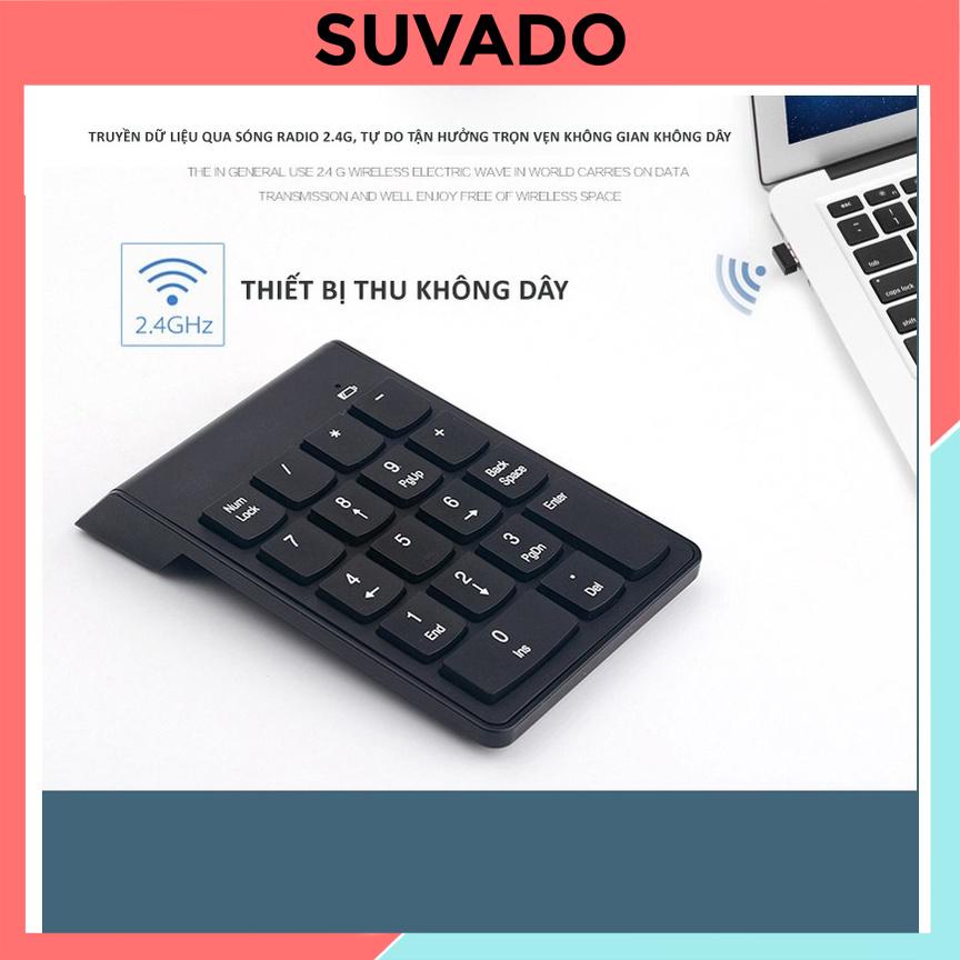 Bàn phím số rời không dây Numpad Wireless 2.4 GHz không cần cài đặt cho Laptop Máy tính K07 SUVADO