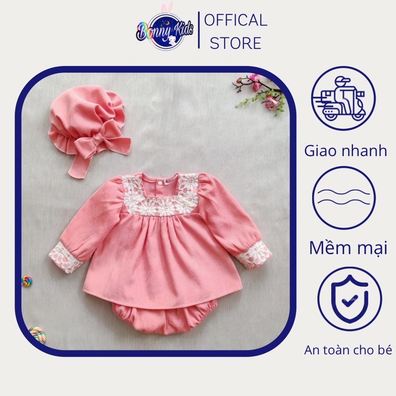 Bộ Chip Dài Tay Hồng Ren Thun Tăm Siêu Đẹp Cho Bé Sơ Sinh 0-12 Tháng Kèm Mũ, Váy Đầy Tháng, Bodysuit Sơ Sinh