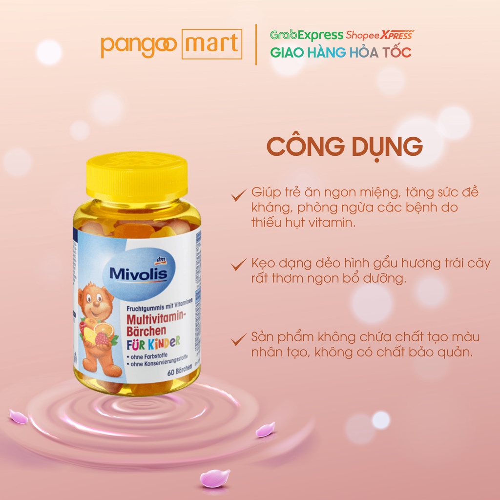 Kẹo Gấu Vị Trái Cây Bổ Sung Vitamin Tổng Hợp Cho Trẻ Em Mivolis Mutilvitamin Barchen 60 Viên Nội Địa Đức