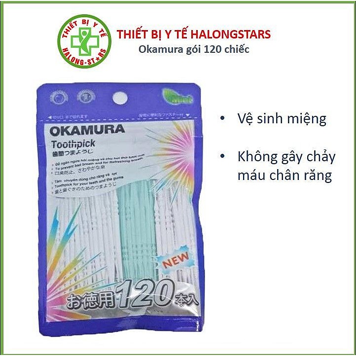 Tăm nhựa nha khoa Okamura nhật bản gói 120 chiếc. Tăm xỉa răng nhựa tiệt trùng (Halongstars)