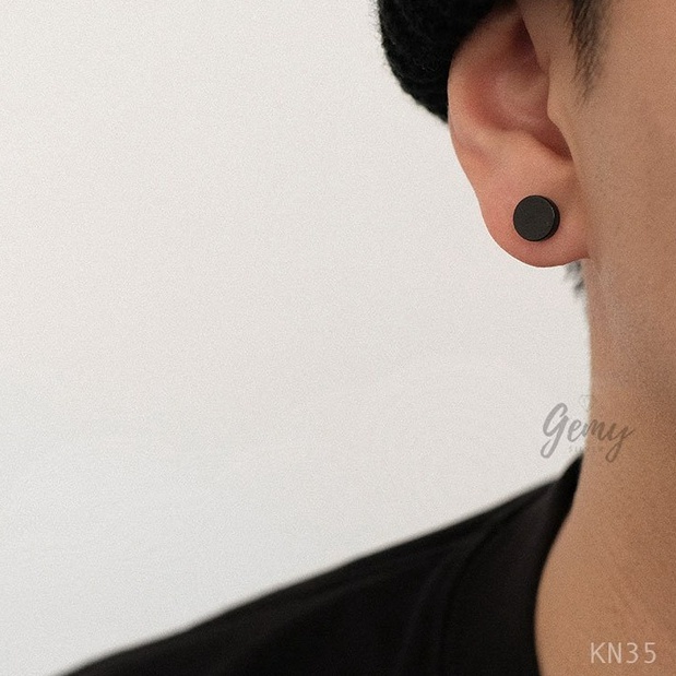 Khuyên tai nam tròn bạc 925 màu đen đơn giản, cá tính, unisex Black Knight 3 | GEMY SILVER KN35