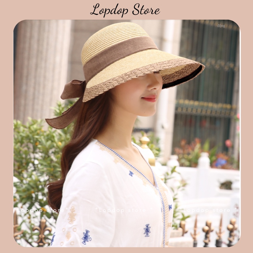 Mũ nón cói đi biển nữ vành viền nâu phối nơ sau phong cách vintage – LOPDOP OFFICAL