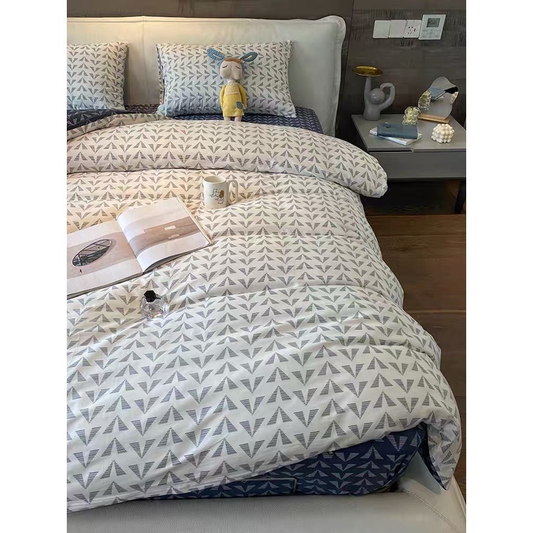 Bộ chăn ga gối cotton poly Lidaco decor phòng ngủ vintage - Chữ V trắng (SP001482) | BigBuy360 - bigbuy360.vn