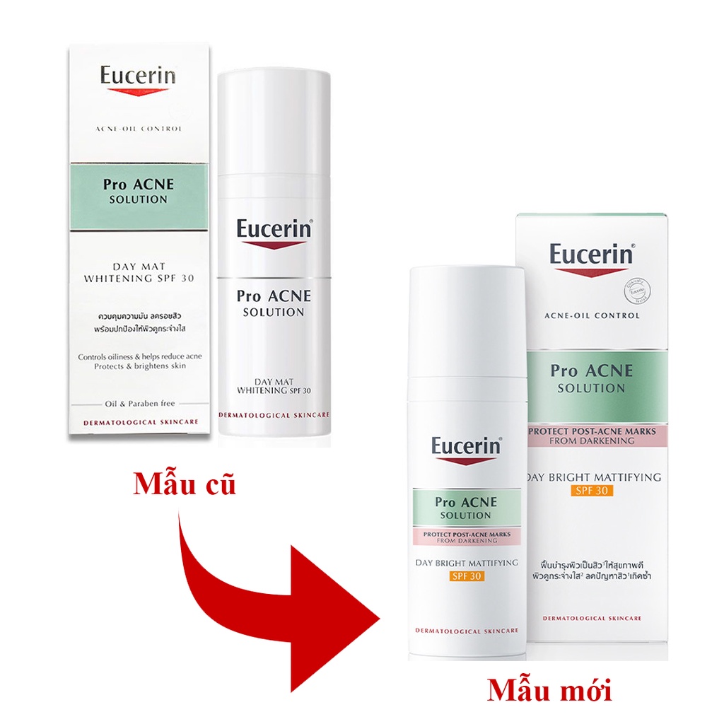 Kem dưỡng giúp giảm mụn, dưỡng trắng da Eucerin Pro Acne Day Mat Whitening SPF30 50ml