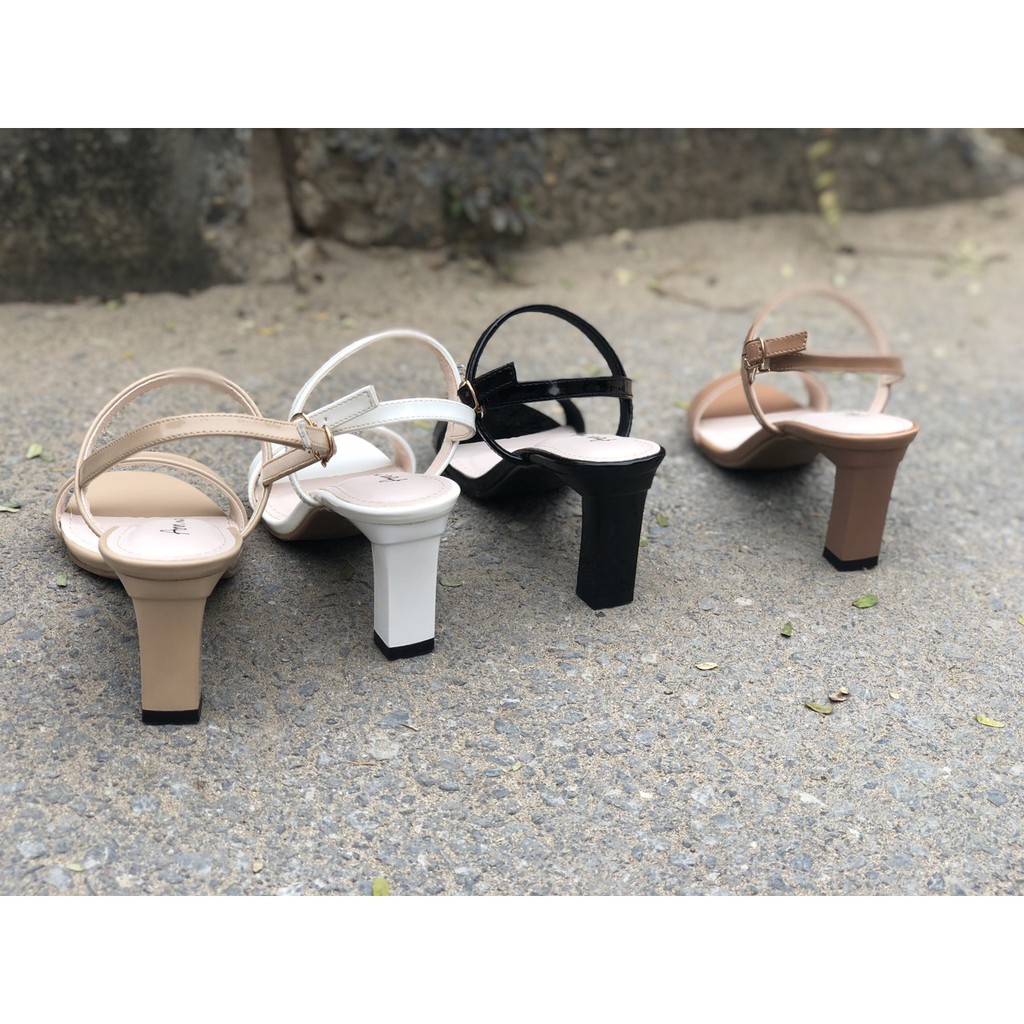 Giày sandal 7 phân gót trụ phối dây mảnh {HỖ TRỢ ĐỔI SIZE }