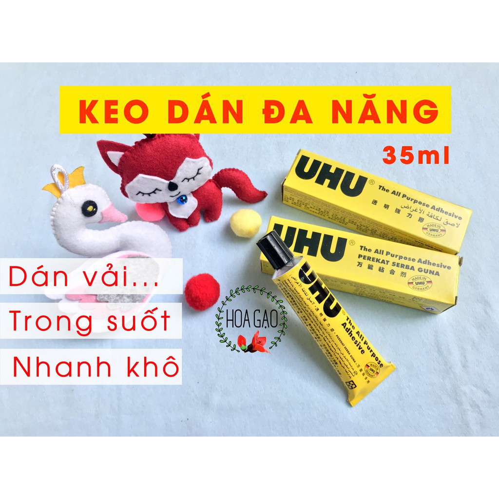 C Keo dán vải, đa năng UHU - HGkeo, 35ml trong suốt, nhanh khô, mềm dẻo 45 12