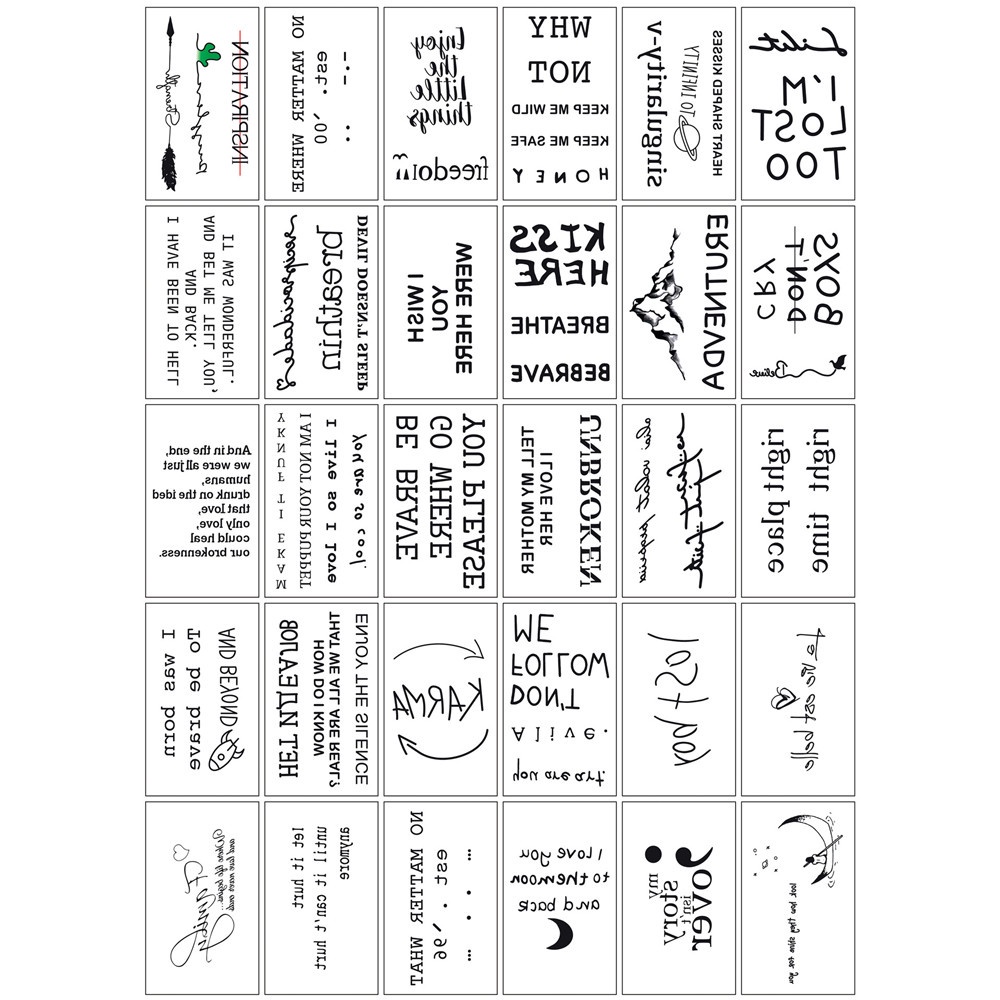 Set 30 Tấm Hình Xăm Dán Tạm Thời Chống Nước Lâu Trôi In Chữ Tiếng Anh Và Bướm Phong Cách Hip Hop Cho Nam Và Nữ