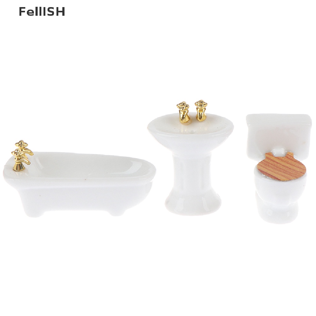 Set 3 Món Đồ Dùng Nhà Tắm Bằng Sứ Tỉ Lệ 1: 24 Độc Đáo Cho Nhà Búp Bê 439br