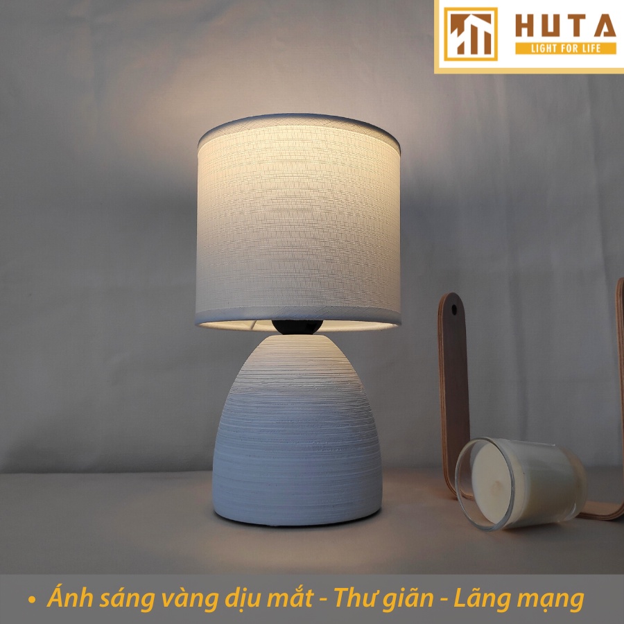 Đèn Ngủ Để Bàn THÂN GỐM SỨ THỦ CÔNG, Chao Vải, Bóng Led E27, dùng trang trí decor, mã S2– HUTA shop