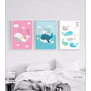 Bộ 3 tranh canvas treo tường cá voi dễ thương TTC3012 - 30 x 45 cm x 3 tranh