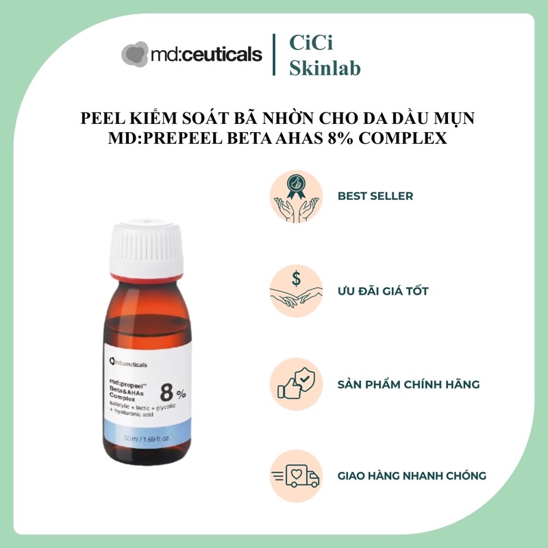 [Hàng Chính Hãng] Dung dịch tẩy da chết dành cho da dầu mụn Prepeel Beta &amp; Ahas Complex 8% Md:Ceuticals